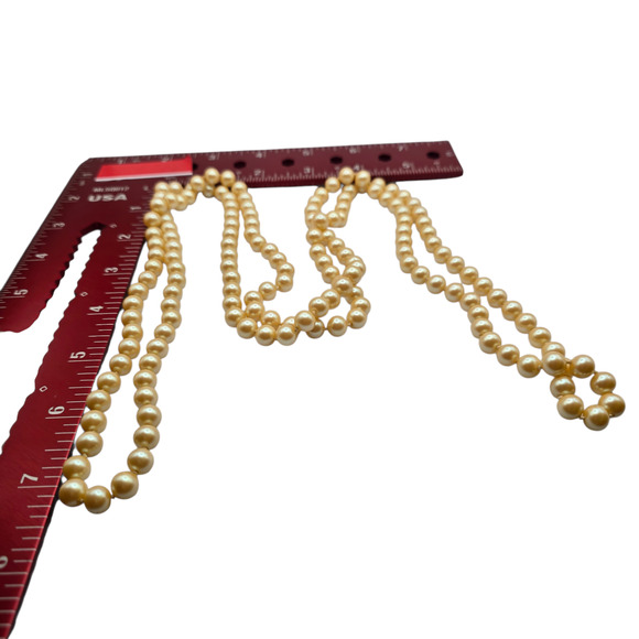 Vintage Necklace Flapper Style Imitation Pearl Cream 8mm Bead 54" SKU 2811 - Picture 5 of 5